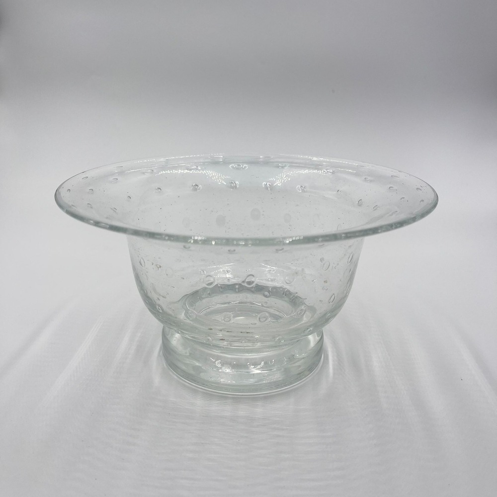 Clear Art Glass Bowl With Controlled Bubbles Footed Glass Bowl Excellent Vintage